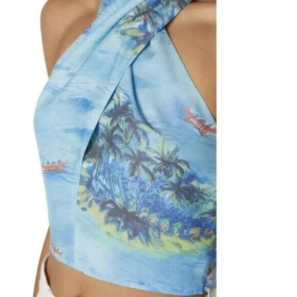 Staud $145 Blue Kai Crepe Cropped Halter Top Size 8 - Picture 3 of 4